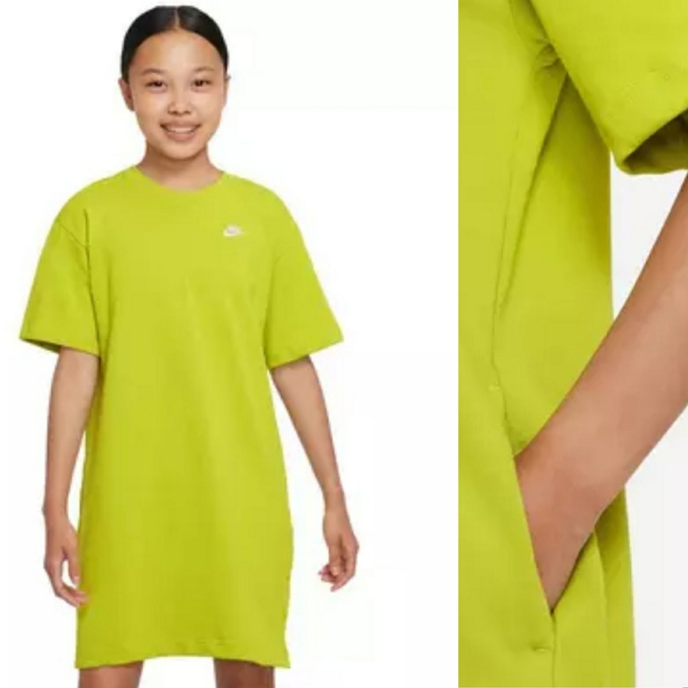 NWT Nike Big Girl's Chartreuse T-Shirt Pocket Dress
